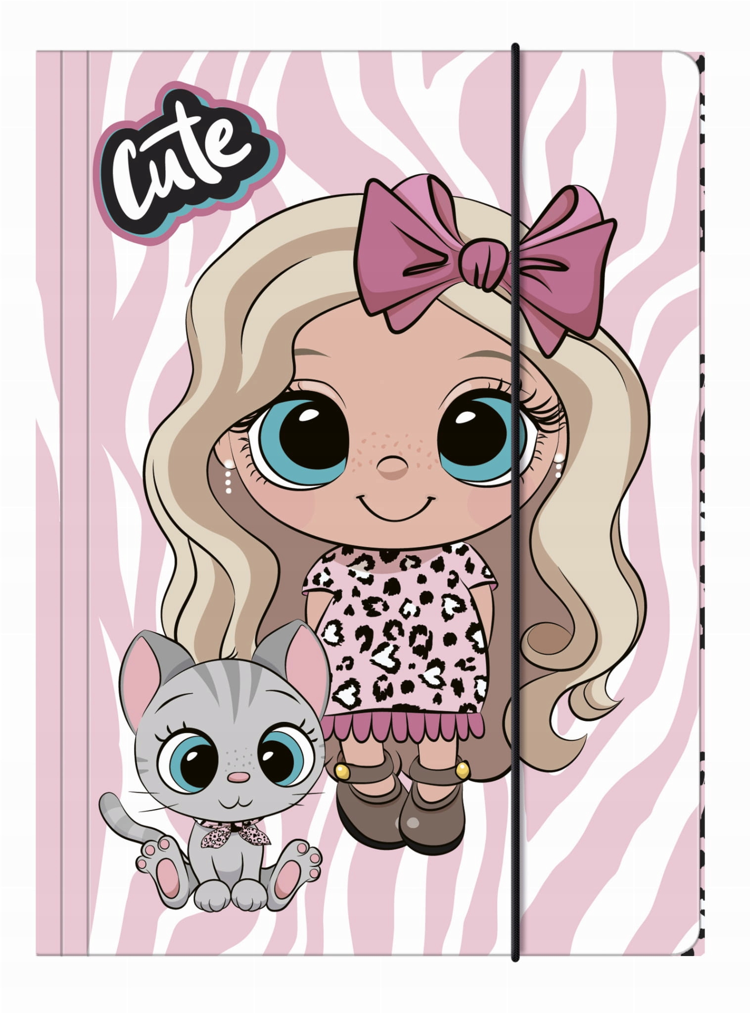 TECZKA SZKOLNA A4 Z GUMKĄ NA DOKUMENTY CUTE BEST FRIENDS LALKA KOT