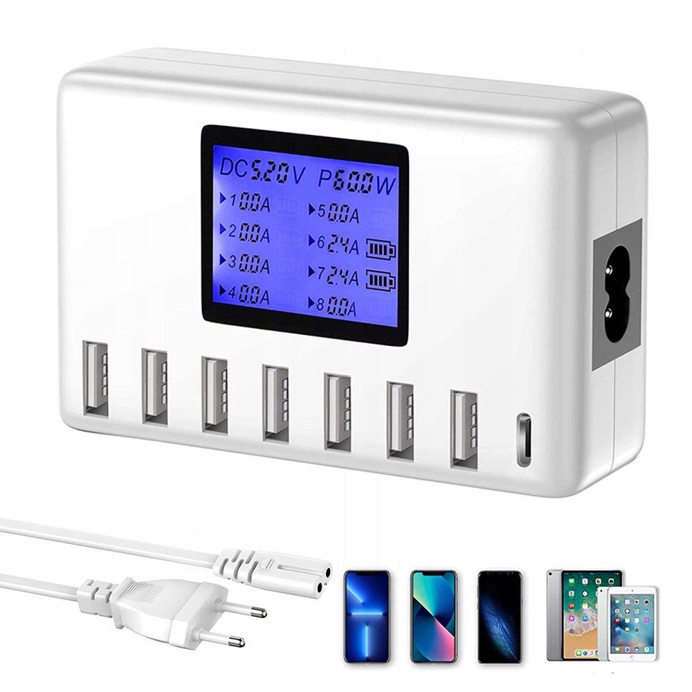 Ładowarka Usb 8-PORTOWA Stacja Ładowania Usb C 60W Dla Wielu Urządzeń