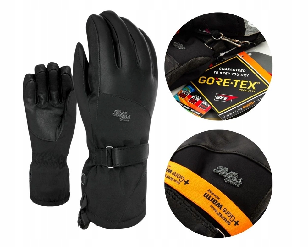 Rękawice Level Gore Tex narciarskie damskie zimowe ciepłę czarne S/m 7.5