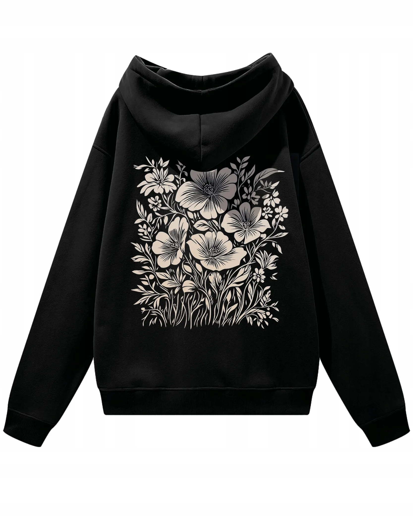 Oversize mikina s květinovým s kapucí Nature and Elegance, černá, XXL
