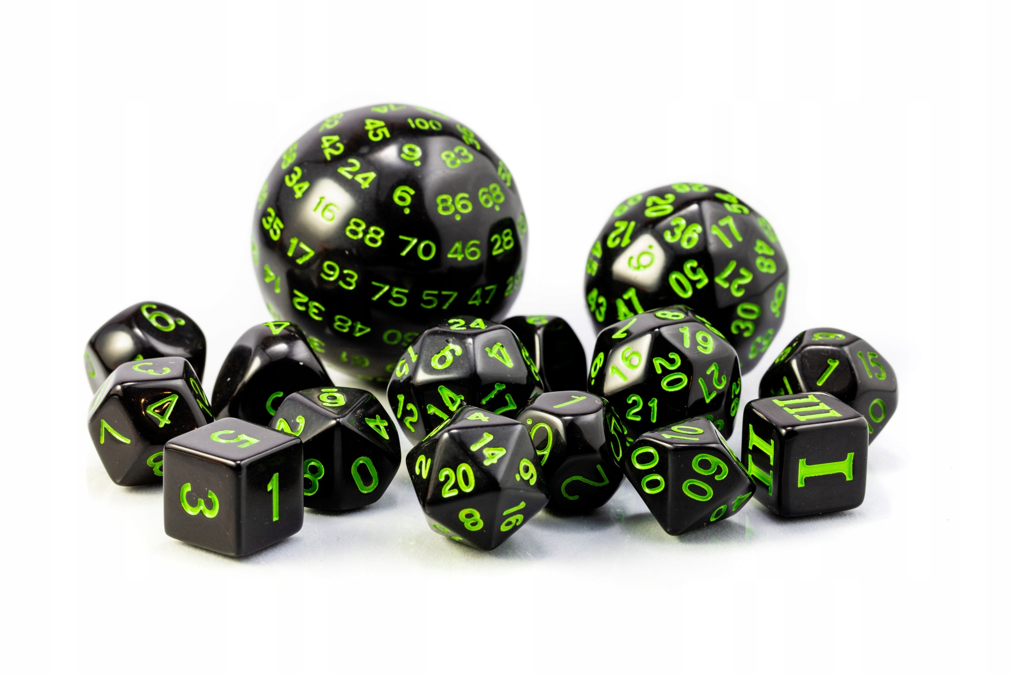 KOSTKI RPG CZARNO-ZIELONY ZESTAW 15 KOŚCI KOSTEK