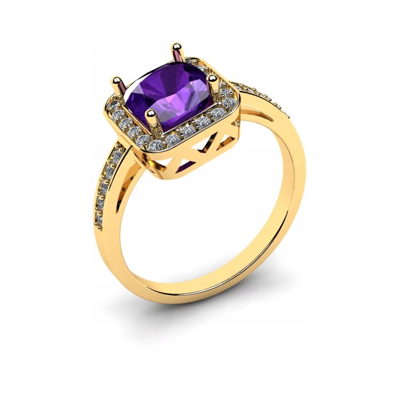 

Pierścionek Złoty Z Ametystem I Brylantami 2,32CT