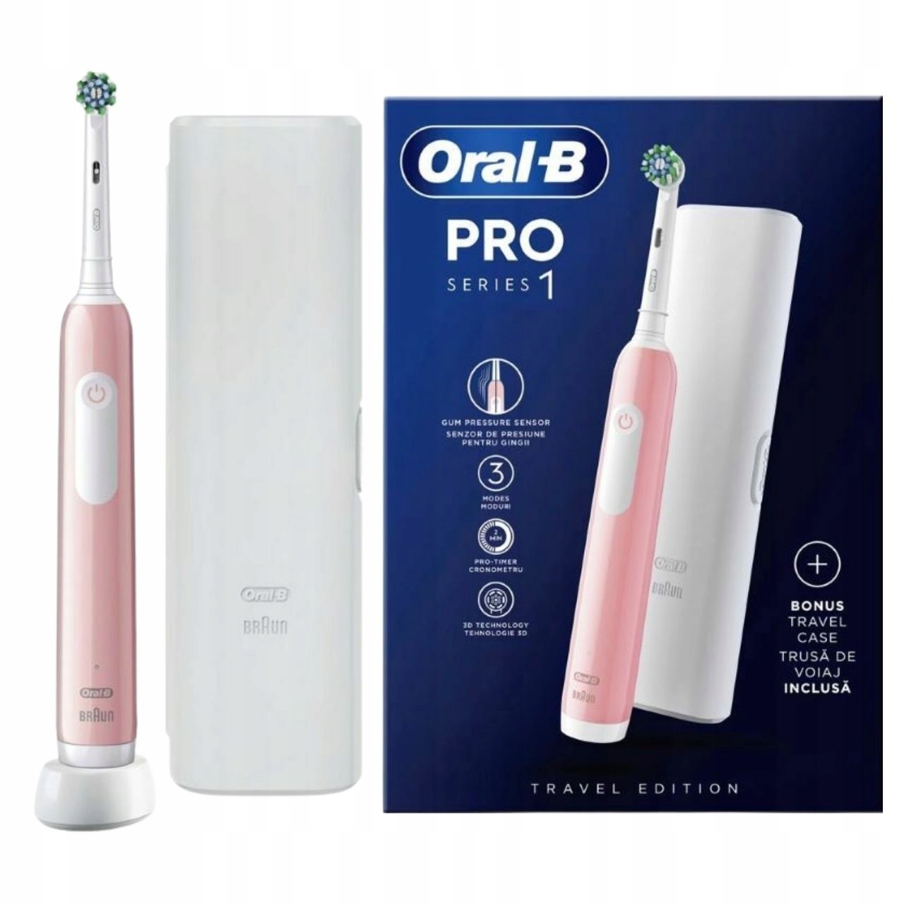 Oral B Pro 1 Szczoteczka Elektryczna Do Zębów Różowa Etui 1 sztuka