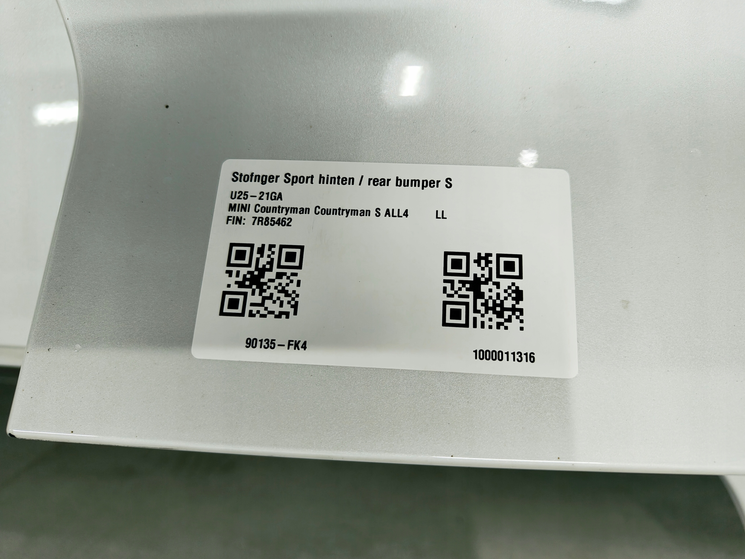 MINI U25 bumper rear part rear 6PDC SMART OPENER C6A NANUQ WHITE