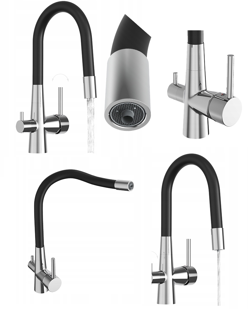 Kuchyňská baterie Fluo s trojcestným flexibilním kohoutkem pro vodní filtr, chrom