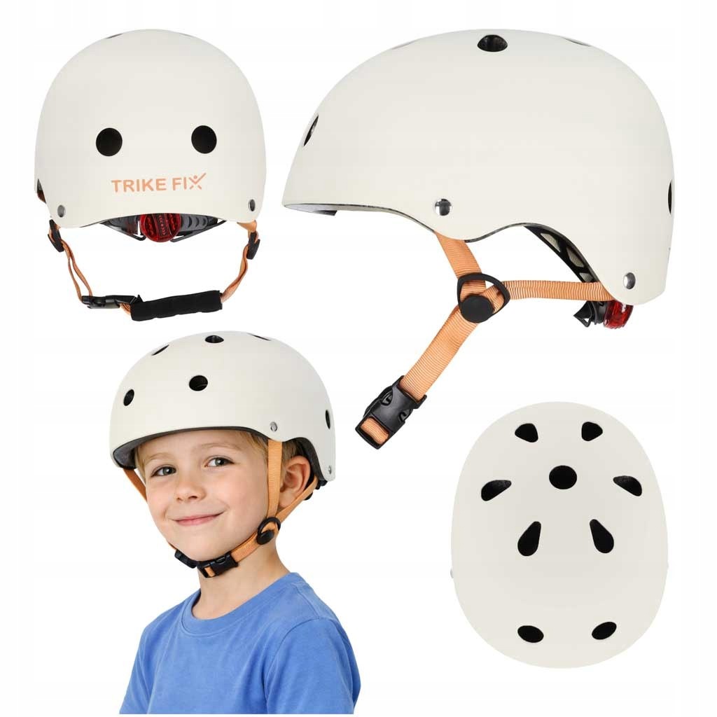 Kask rowerowy dla dziecka Trike Fix dziecięcy regulowany Led S 48-54cm beżo