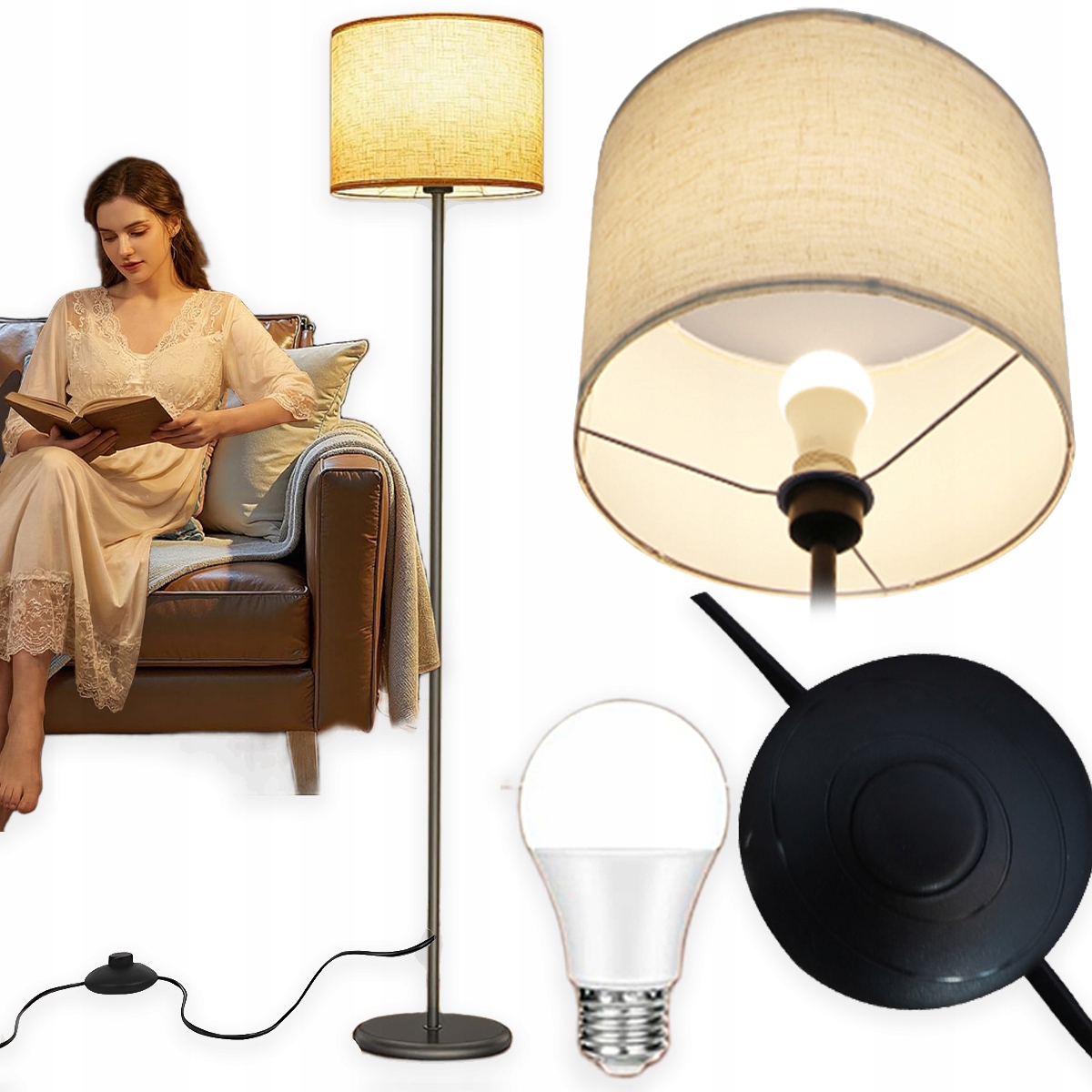 Moderní Podlahová Stojací Lampa S Led Žárovkou 156 CM E27 6500K