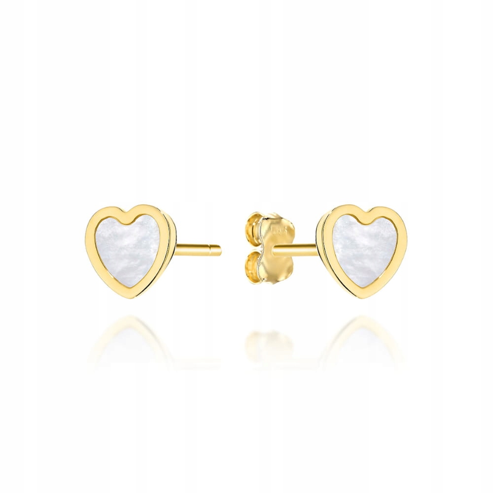Náušnice zlaté ryzosti 585 malá srdíčka s perleťovou hmotou dárek pro dívku