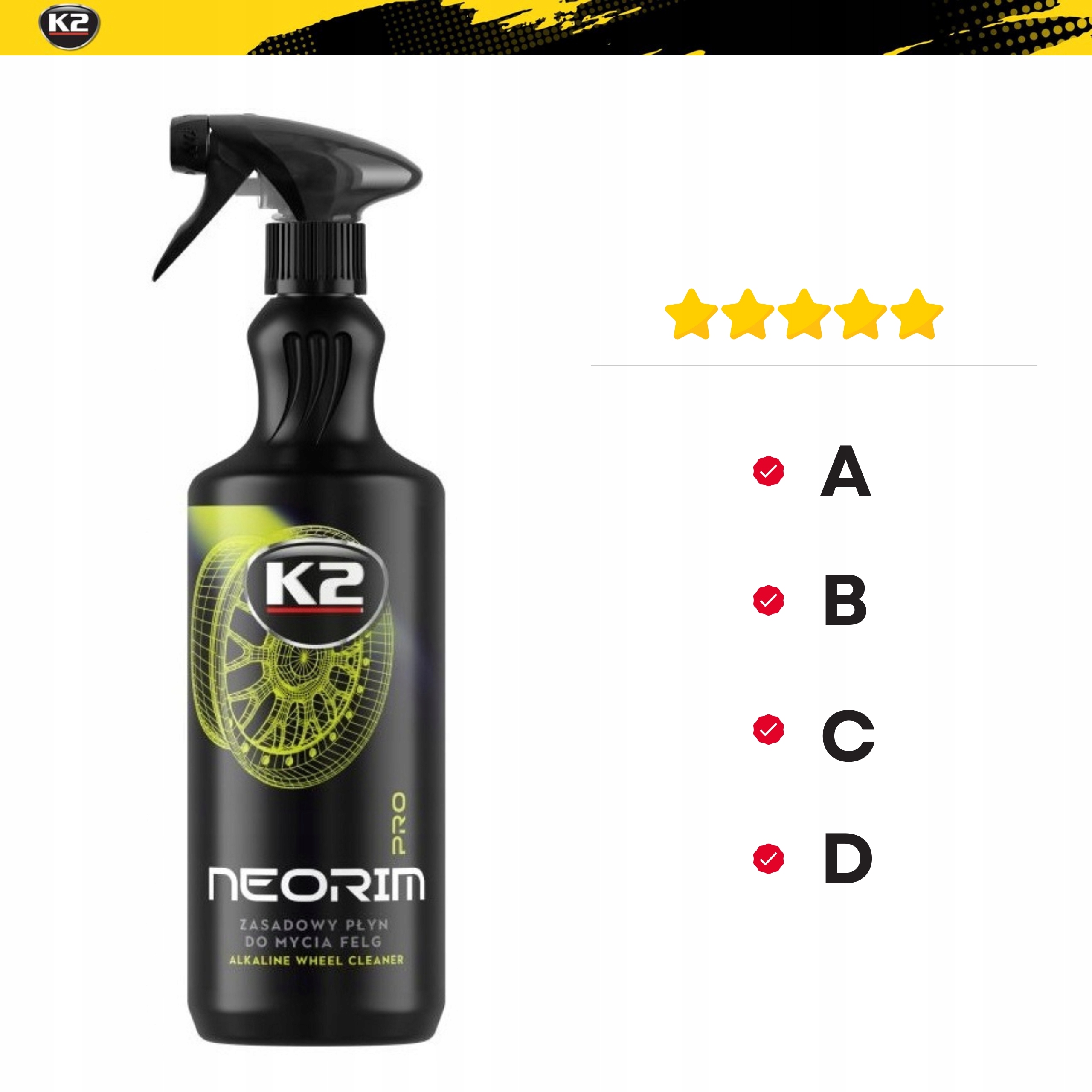 Preparat K2 Neorim 1L Neonowy Płyn do Mycia Felg i Opon Samochodu Numer katalogowy producenta D1011