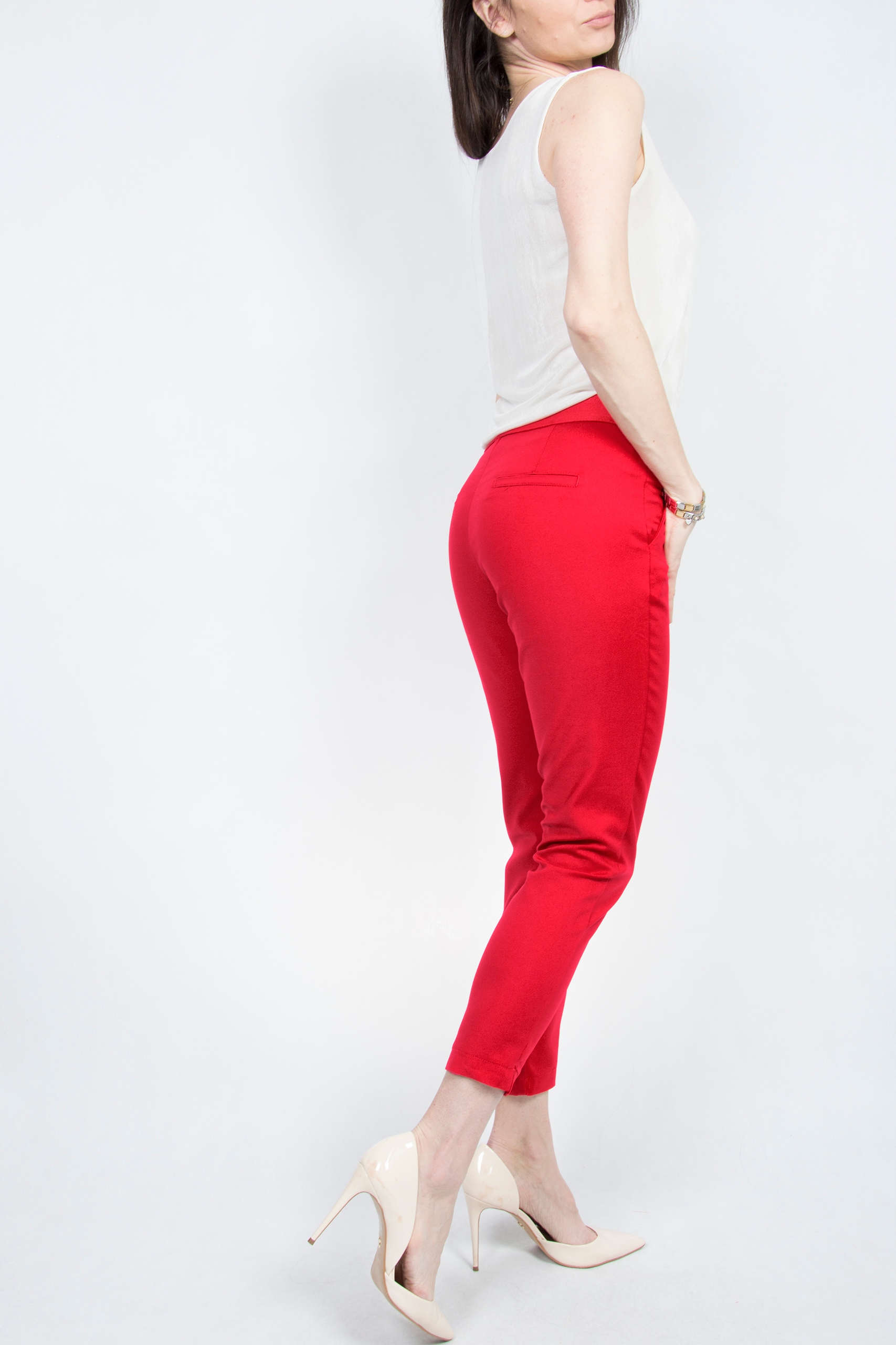 CZERWONE ELEGANCKIE SPODNIE CYGARETKI roz. 48 Marka inna