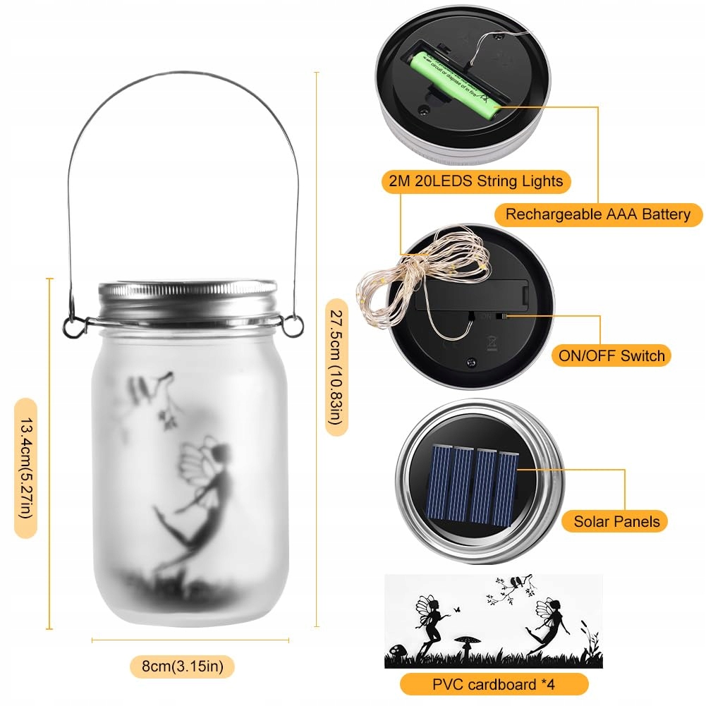 ADIWO Solarna Lampa LED Ogrodowa Wisząca Wodoodporna, Zestaw 2 Szt. — miniatura 3
