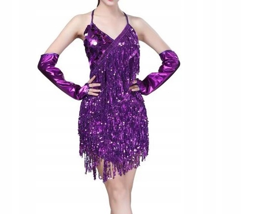 Sukienka Do Tańca Damska Latino Strój Fioletowa Z Frędzlami S M 1611