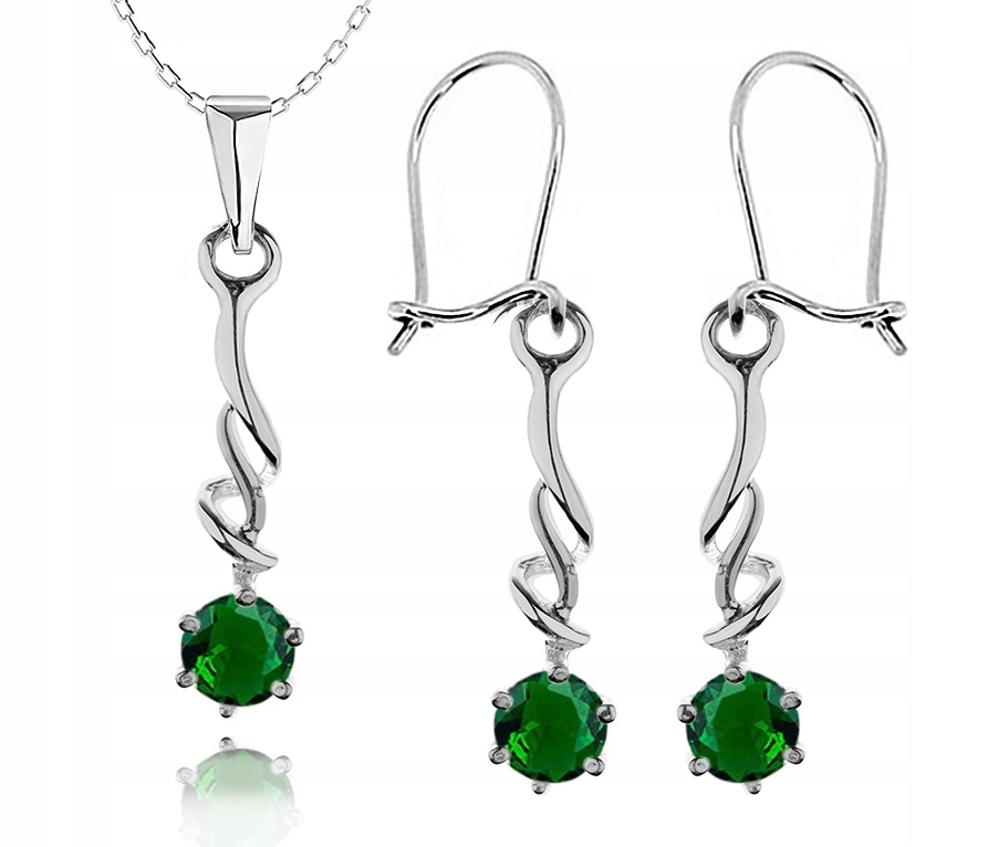 

Srebrny Komplet Biżuterii Z Zielonymi Cyrkoniami