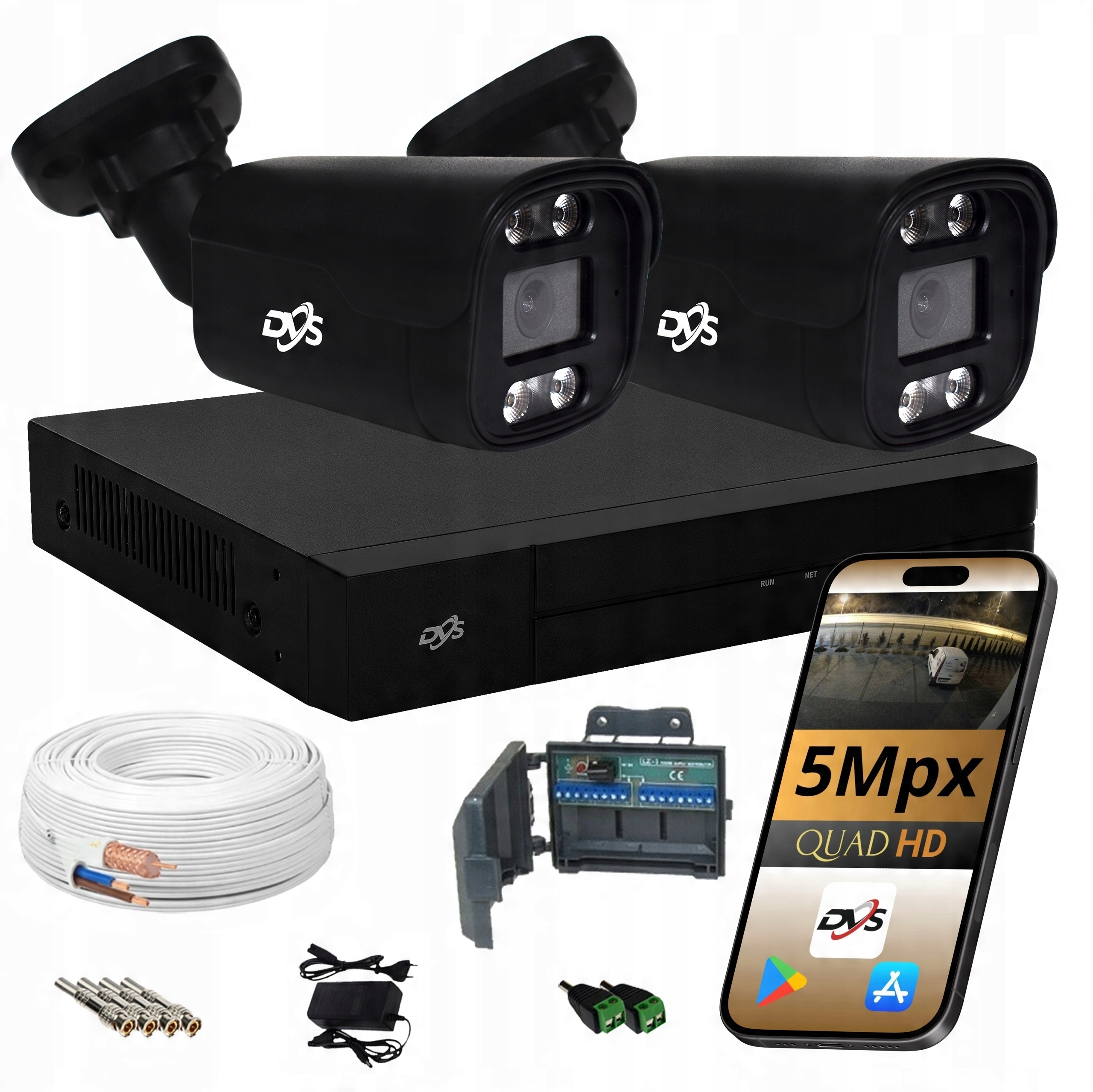 Sada 2 Černých Kamer Analogové Venkovní Monitorovací Kamery Tuba 5MPX Dvs