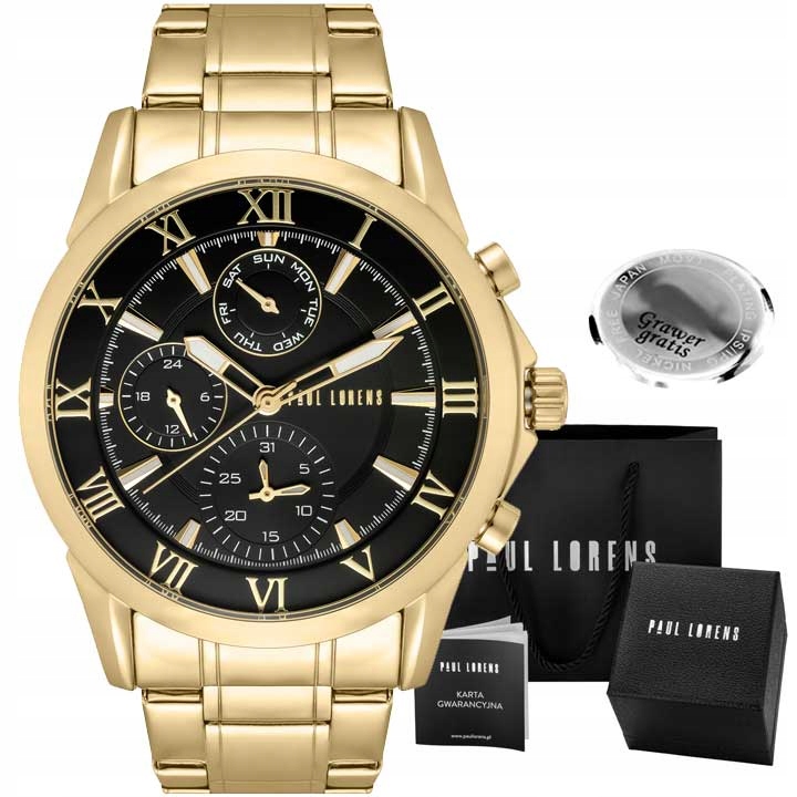 Pánské hodinky Paul Lorens Nexton multi-datum Zlatý stylový Box+ Gravírování