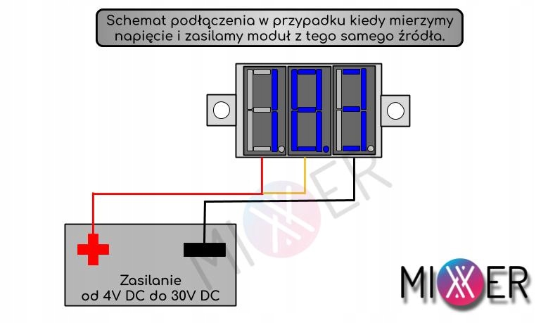 Mini Woltomierz miernik LED 0-100V DC Niebieski Kod producenta 00078