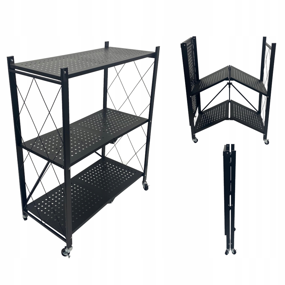 Pomocník Kadeřnický Kosmetický Stolek Na Kolečkách 3 Police Kovový Skládací