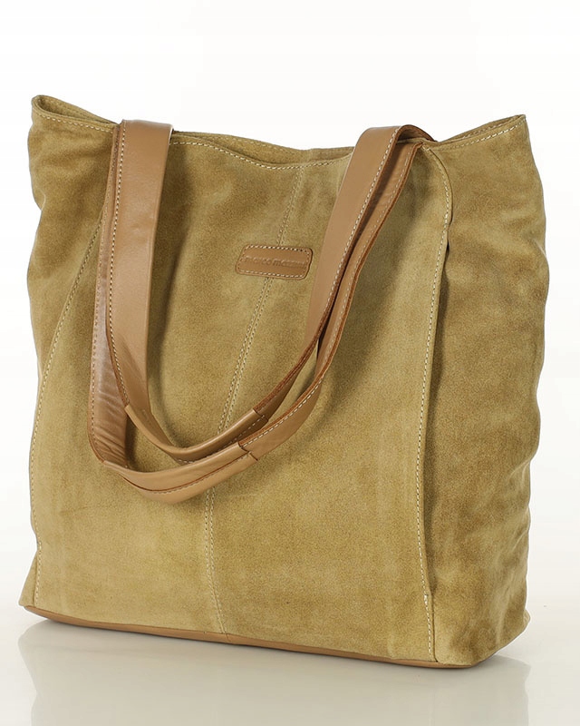 Torebka damska Zamszowa Skórzana na ramię shopper Marco Mazzini beżowa