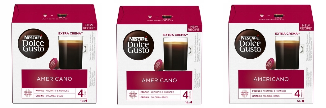 3x 16KAP 136g Nescafé Dolce Gusto Americano Kawa w kapsułkach Karton