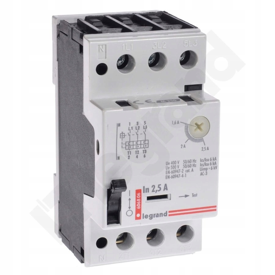 Motorový spínač s termickým a elektromagnetickým spouštěčem s kolejnicí n