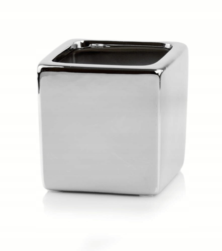 OSŁONKA DONICZKA CERAMICZNA SREBRNA KWADRAT OZDOBA DO KWIATÓW