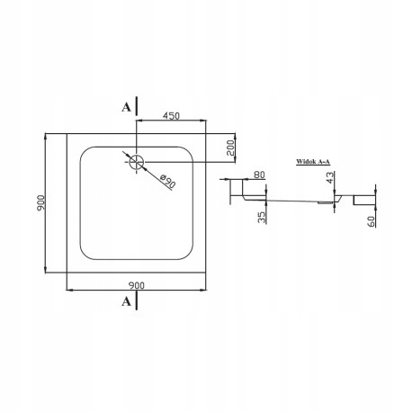 Brodzik Laminart kwadratowy 90 x 90 x 13 cm Kształt kwadratowy