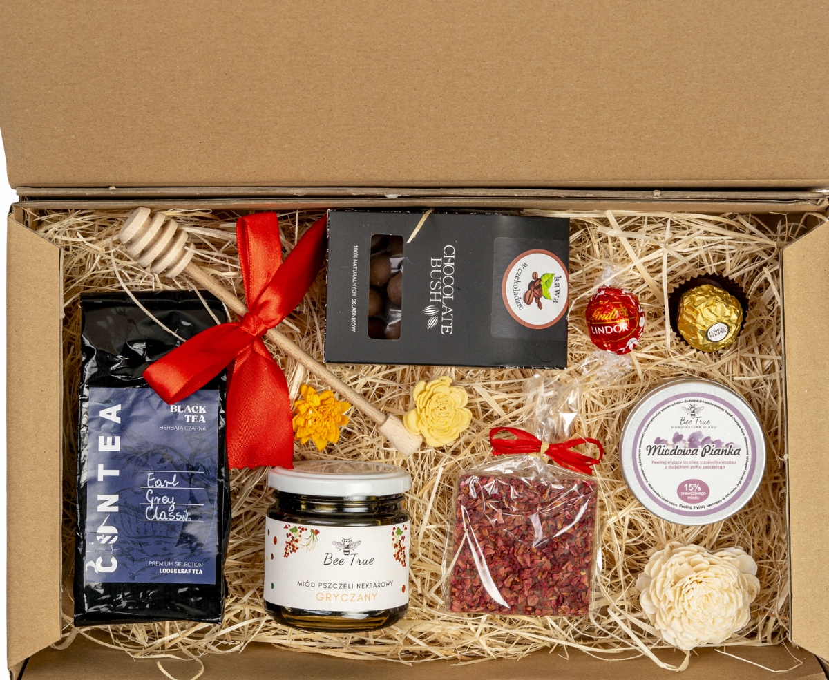 Dárková sada craft Premium XL: čaj, med, pralinky, vřesový peeling