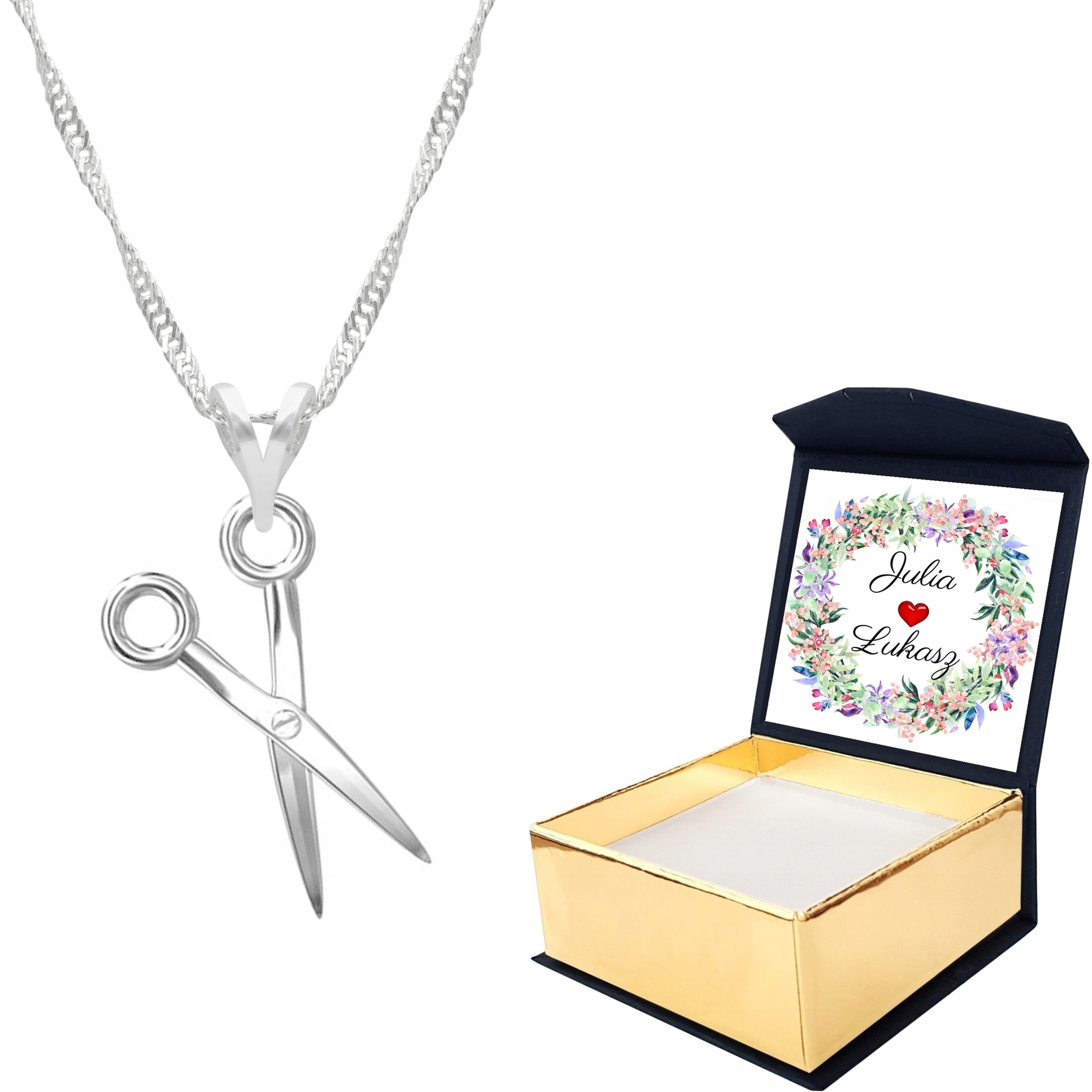 

Naszyjnik srebrny Nożyczki Fryzjer Własny Nadruk