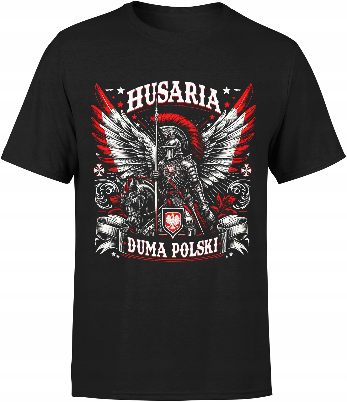 KOSZULKA PATRIOTYCZNA POLSKA MĘSKA HUSARIA WALCZĄCA Z NADRUKIEM ROZMIAR M