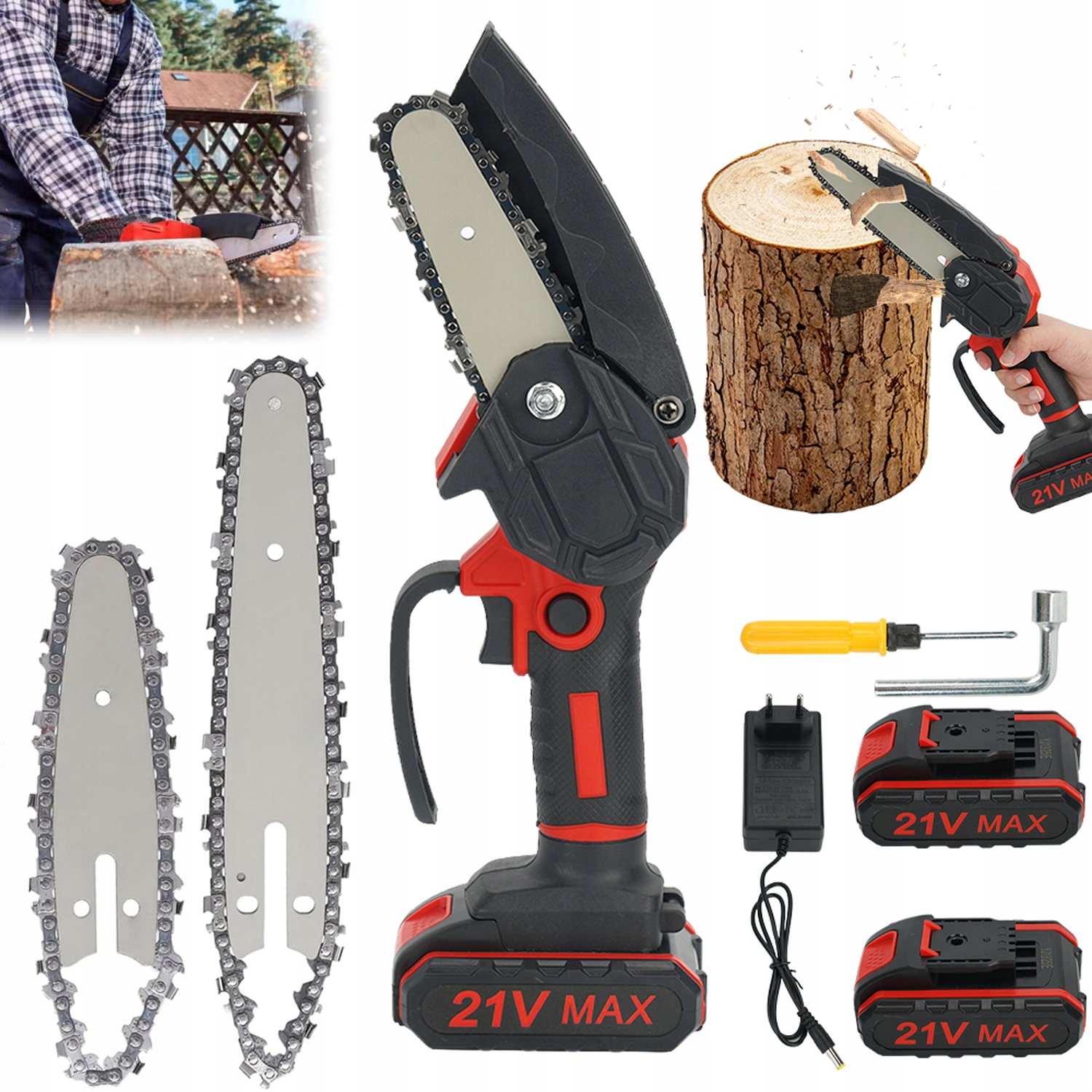 Teleskopická pila s hákem pro prořezávání větví stromů Bezdrátová 21V