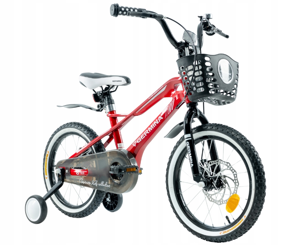 Lekki Rowerek dziecięcy 16 dla dziewczynki chłopca czerwony kółka boczne