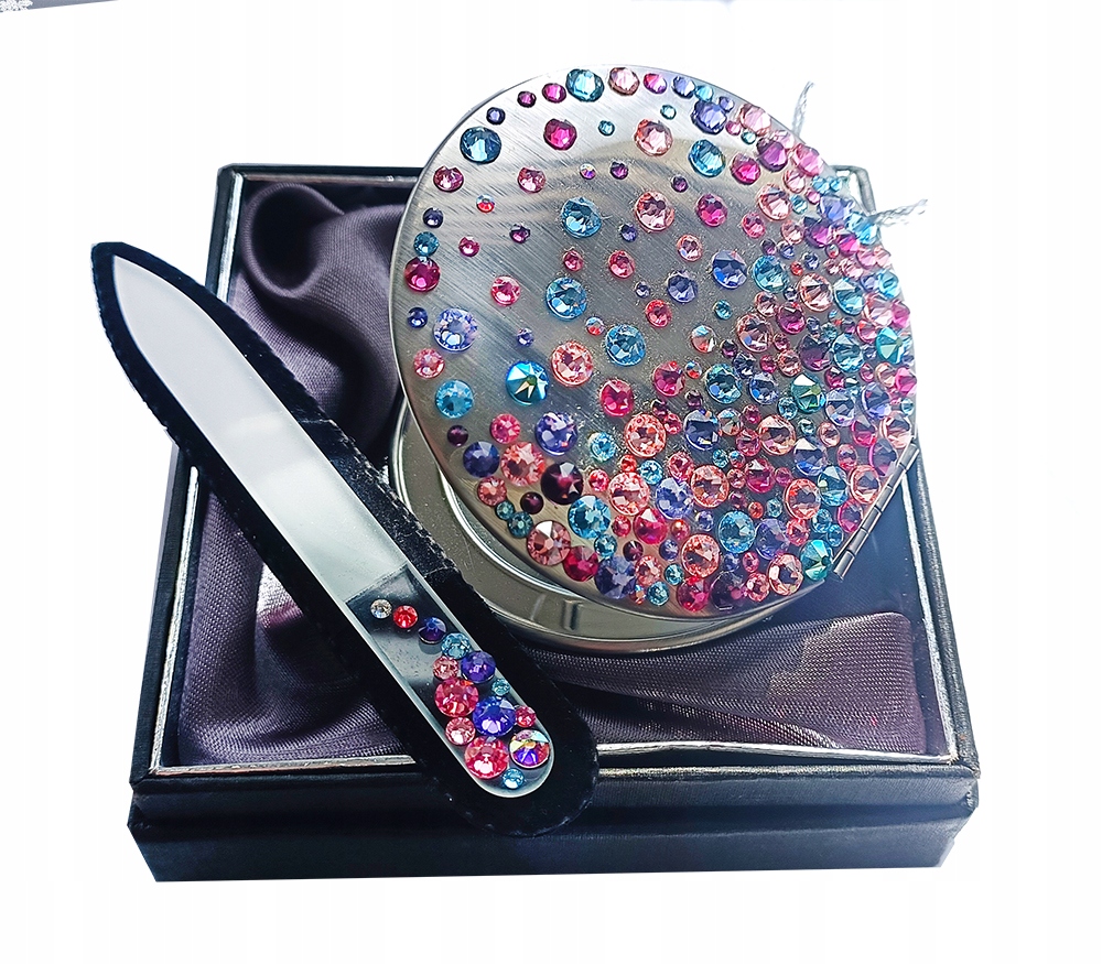Zrcadlo kovový křišťálový pilník český s krystaly Swarovski krabička