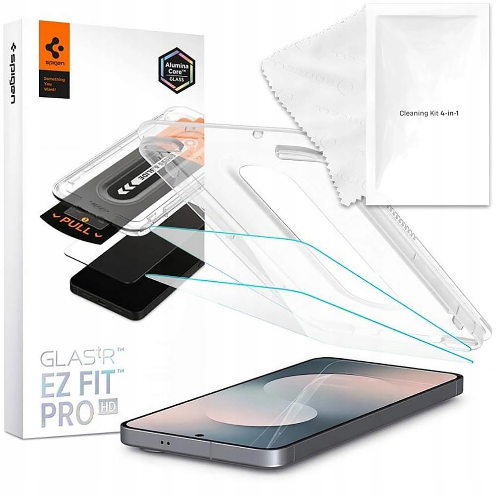 Szkło Spigen do Galaxy S25 Fe mocne z ramką pozycjonującą szybka ścierka