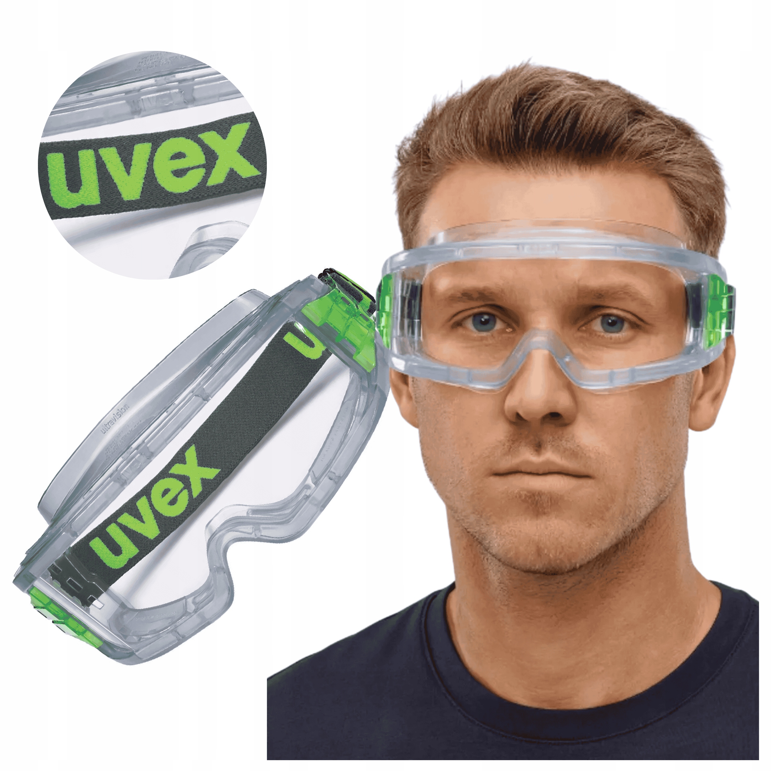 Okulary Ochronne zielone gogle Uvex robocze Ultravision 9301.714