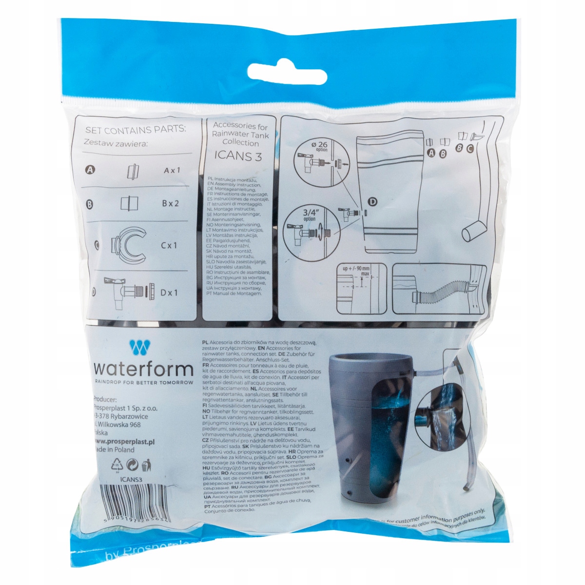 ZESTAW PRZYŁĄCZENIOWY DO ZBIORNIKÓW NA DESZCZÓWKĘ Kod producenta ICANS3