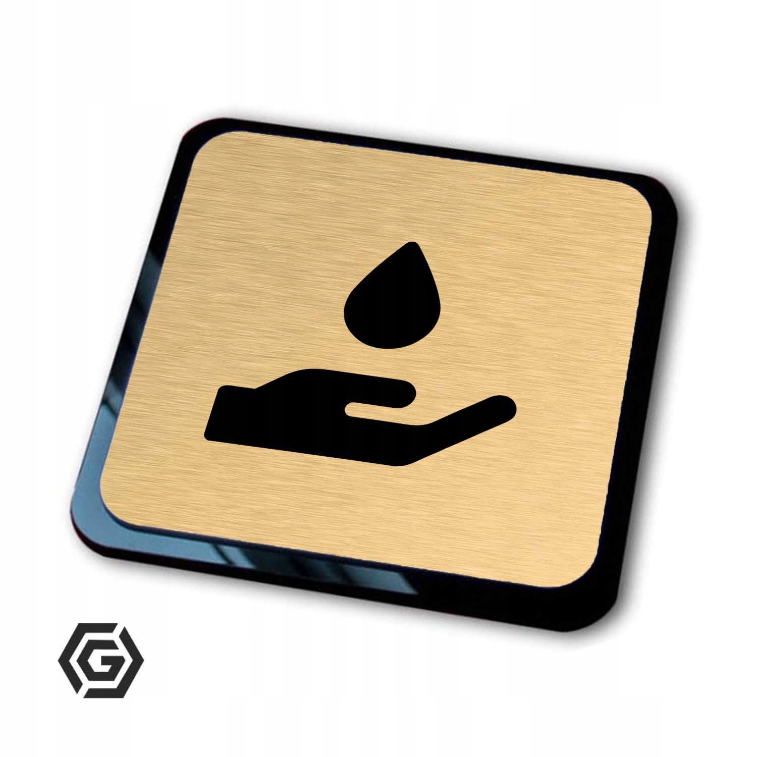 Złota tabliczka informacyjna umyj ręce 2 10x10 cm Marka inny