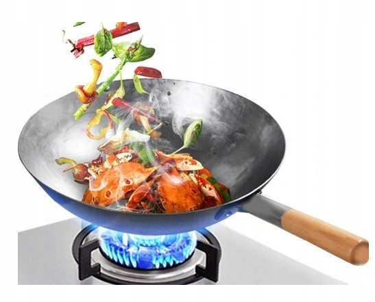Patelnia Wok Pronett Wok 35 cm Wykonana ze Stali Węglowej Wytrzymała Kolor srebrny