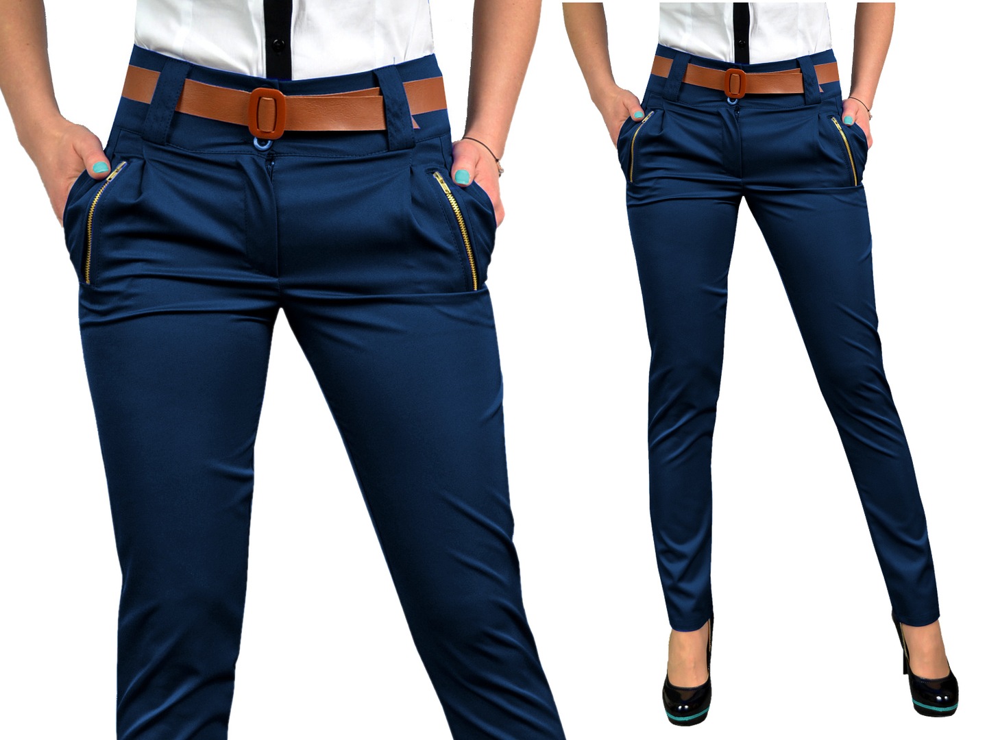 BIZNESOWE SPODNIE RURKI Z SUWAKAMI Rozm.48