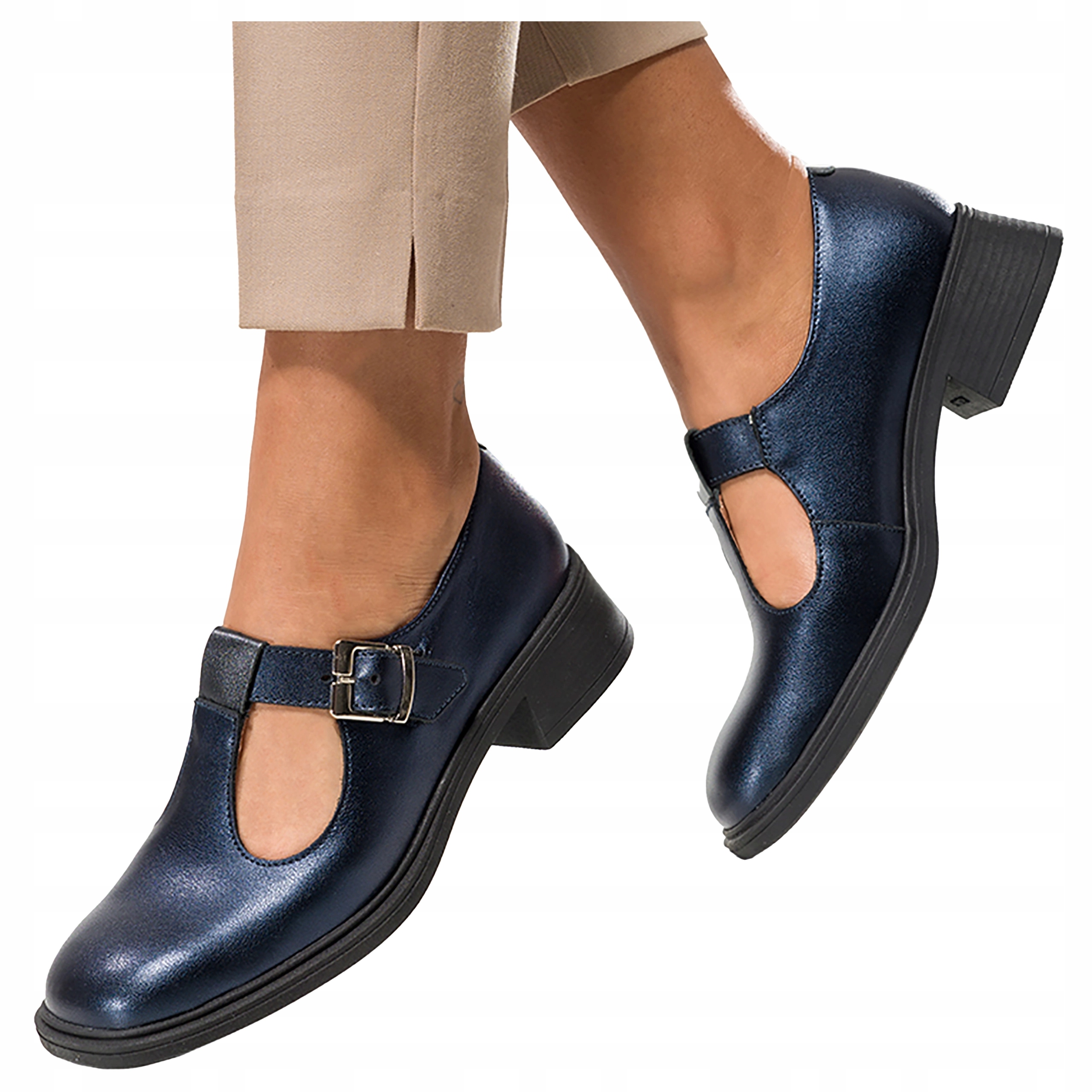 Kožené modré dámské polobotky s módními výřezy, Polský Výrobek, velikost 40