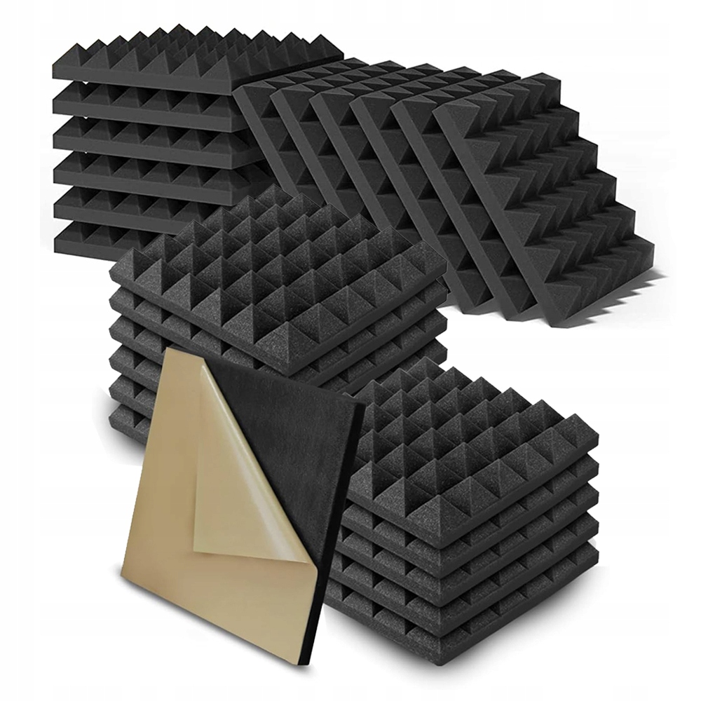 Zestaw Paneli Akustycznych 24szt Samoprzylepne Czarny 30x30x5cm Premium