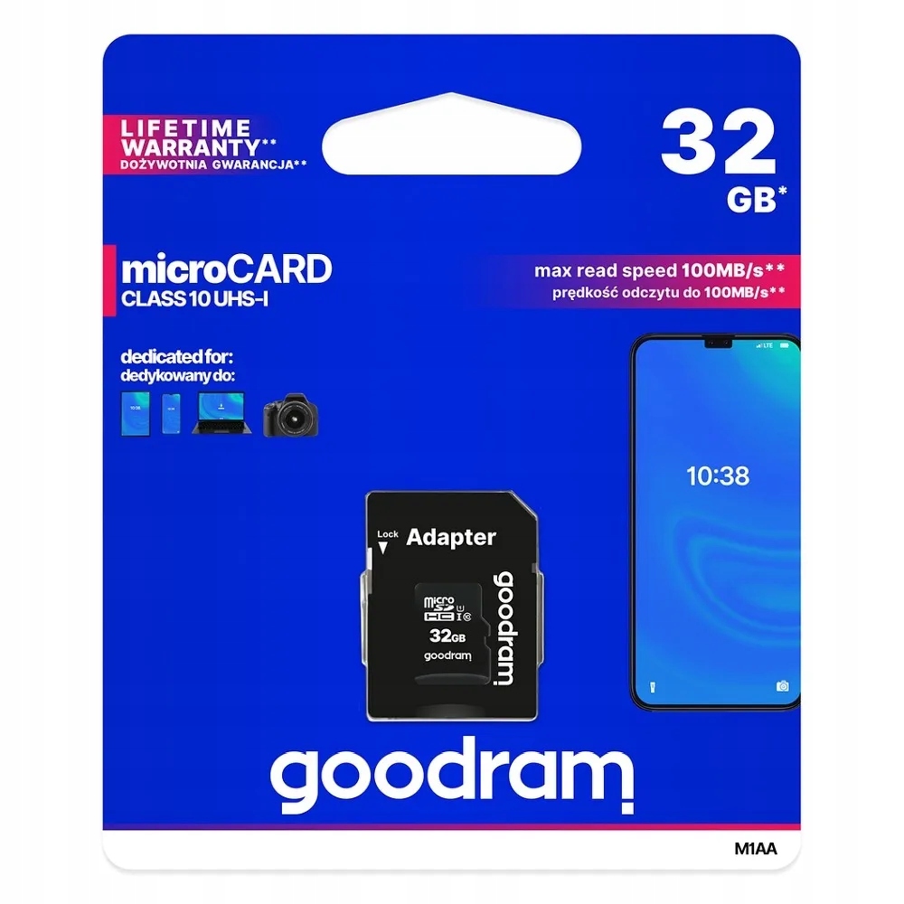 Goodram karta pamięci microSD 32GB 100MB/s class 10 Uhs I z adapterem Sd