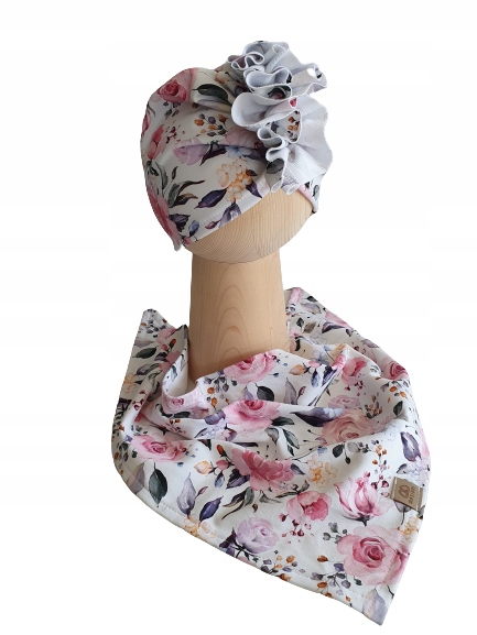 

Zestaw Turban + Chusta Pastelowe Róże 48-51cm
