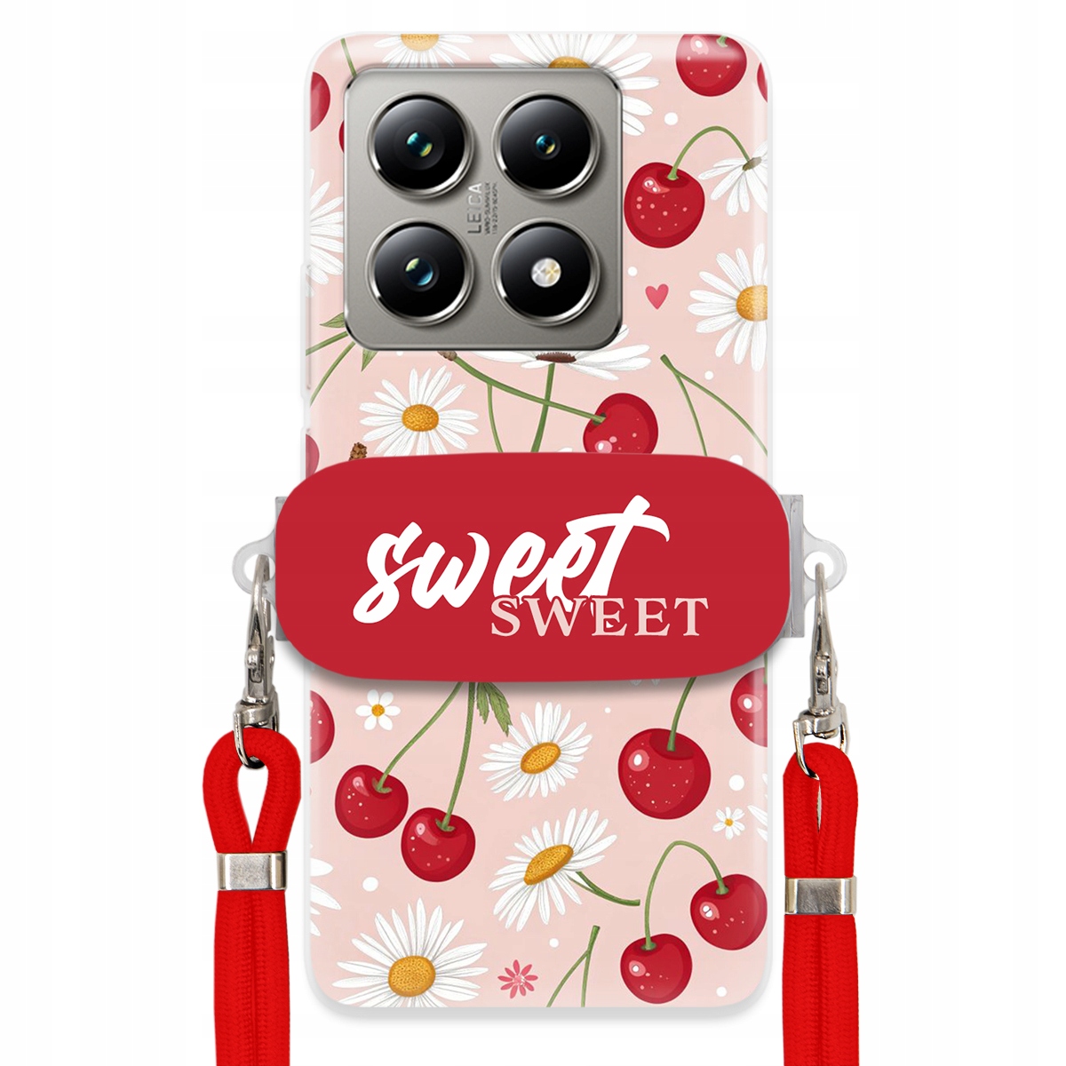 Puzdro pre Xiaomi 14T Pro Červené vodítko Crossbody držiak Sweet Kvet čerešne