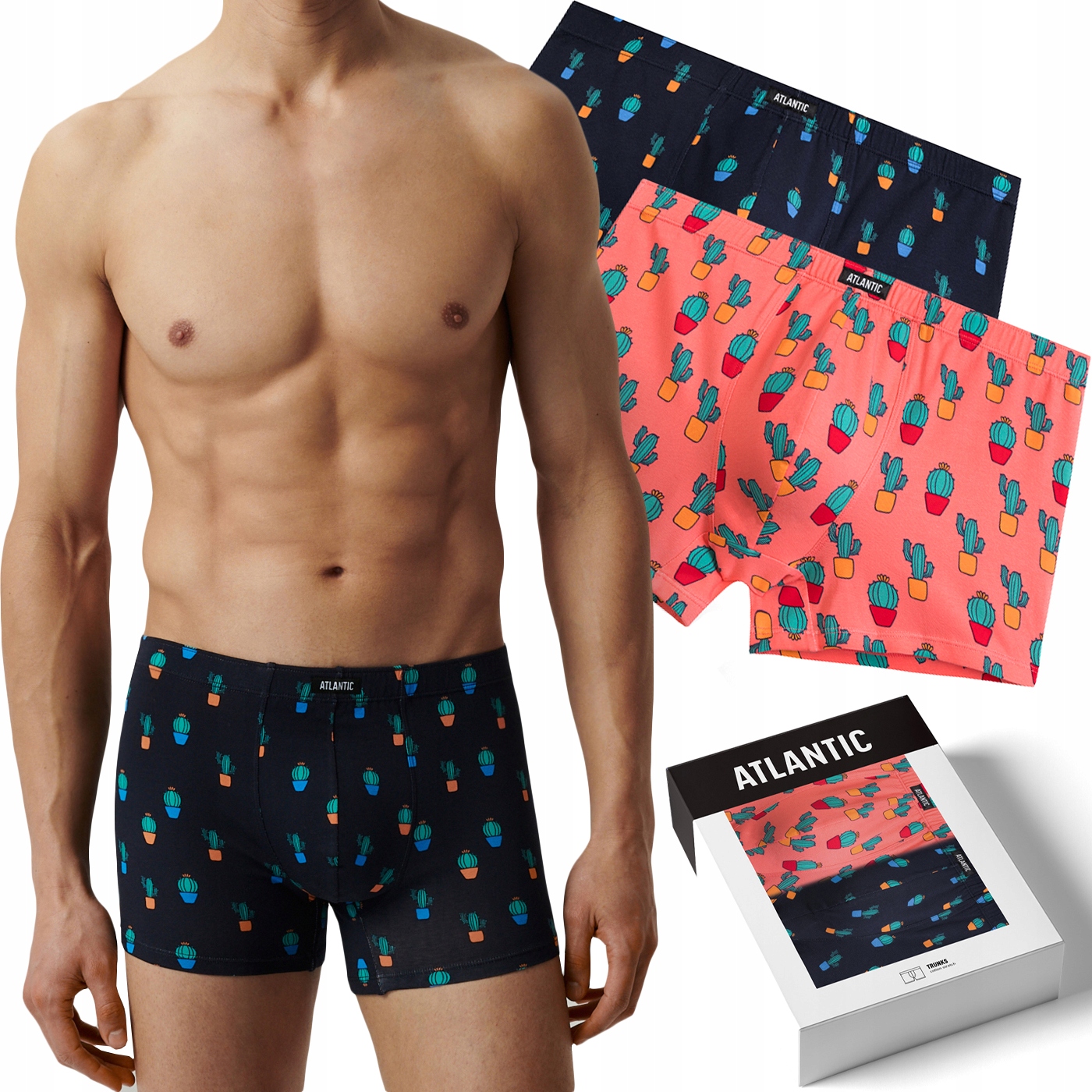 Pánské boxerky 2-BALENÍ přiléhavé trenýrky s kaktusy Atlantic 2MHH-005 XL