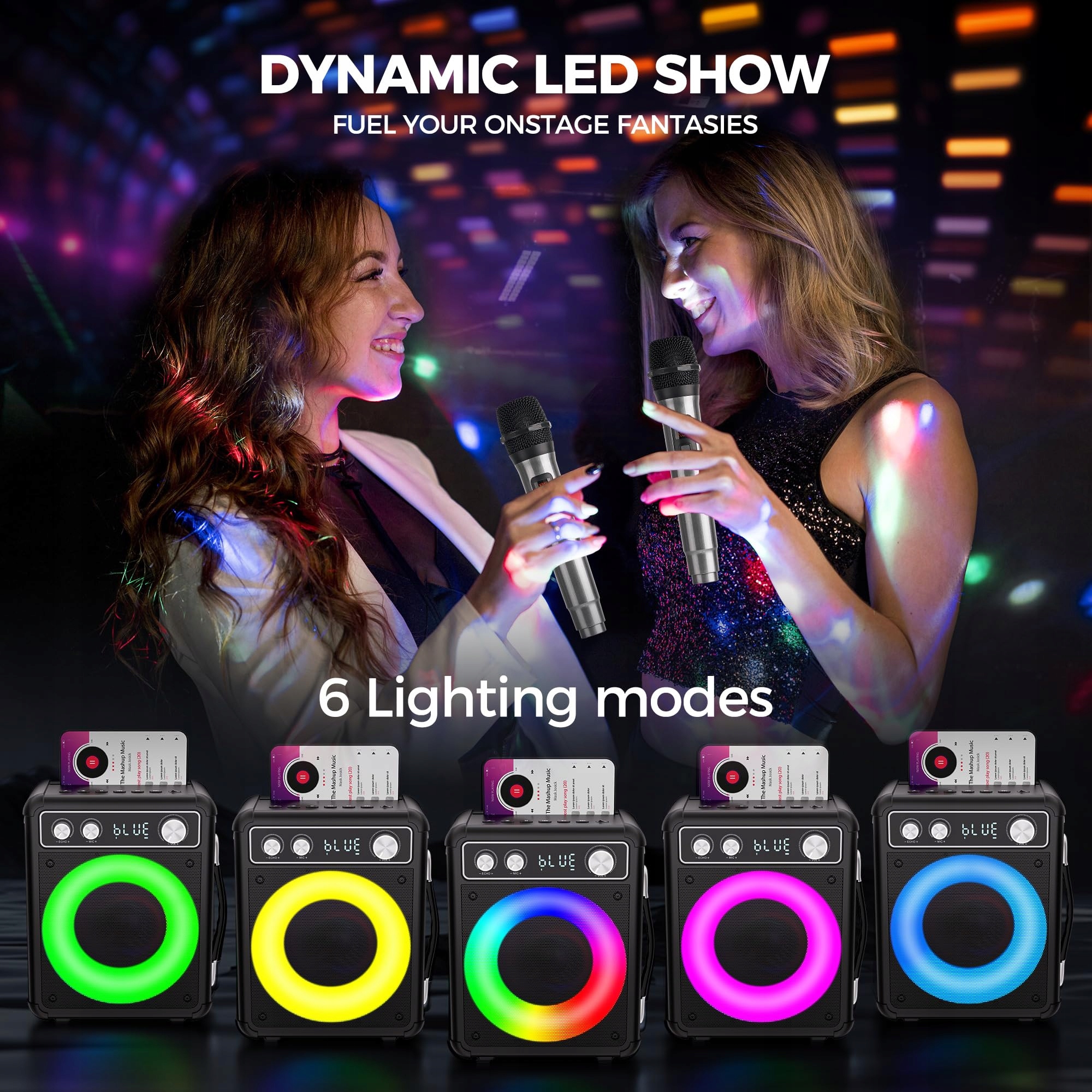 ANKUKA Przenośna Maszyna Karaoke Bluetooth z 2 Mikrofonami LED — miniatura 5