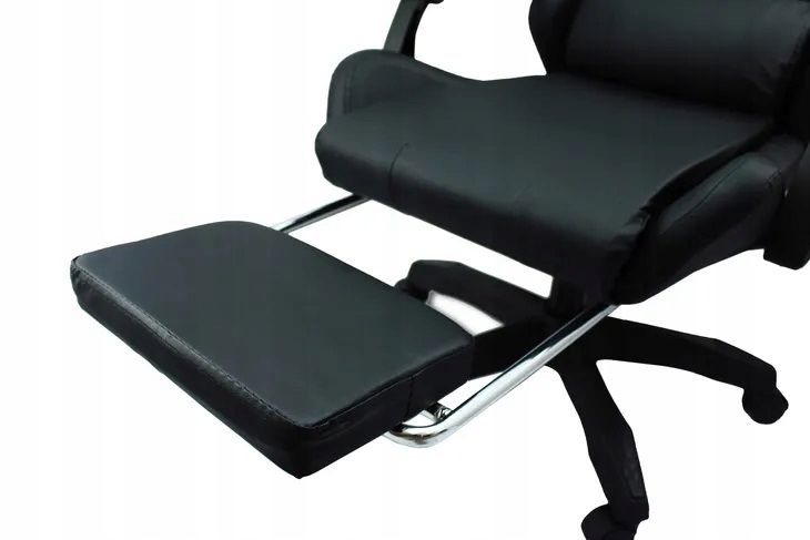 FOTEL KRZESŁO GAMINGOWY BIUROWY OBROTOWY KUBEŁKOWY GRACZA PODNÓŻEK CZARNY Głębokość mebla 63 cm