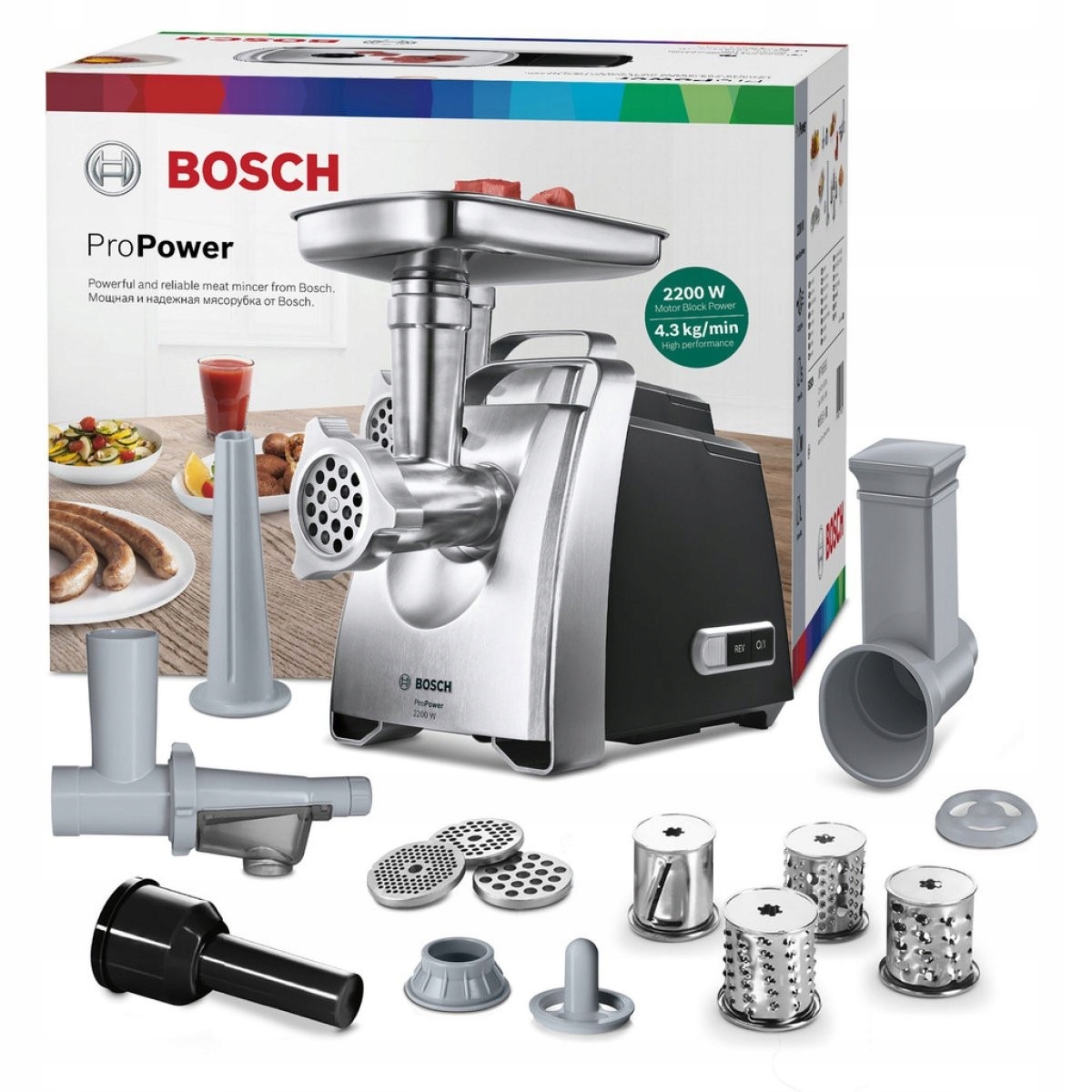 BOSCH MFW68660 М'ЯСОРУБКА 800 Вт 20 ФУНКЦІЙ НАСТАВКА ДЛЯ МАСЛА XL НАБІР