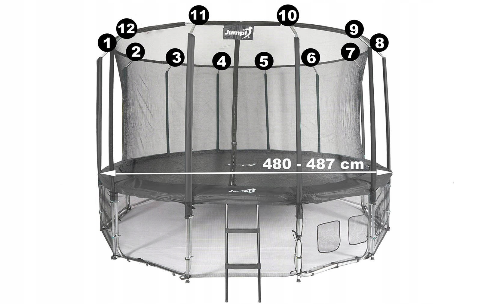 SIATKA WeWNĘTRZNA DO TRAMPOLINY Z RINGIeM 16FT 487 Średnica trampoliny 480-487 cm