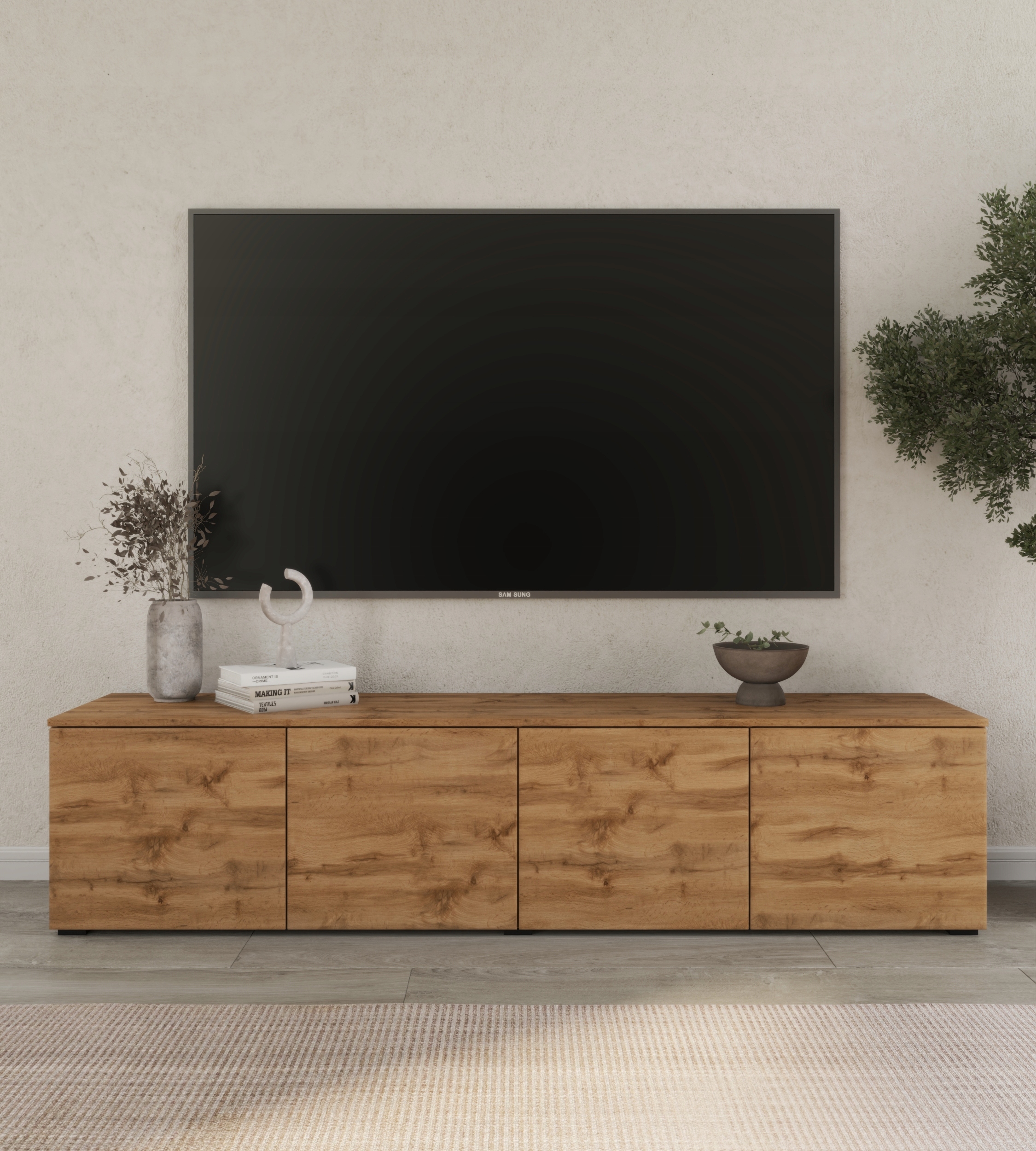 KOMODA, STOJĄCA SZAFKA RTV 200 CM DĄB WOTAN WYSOKA