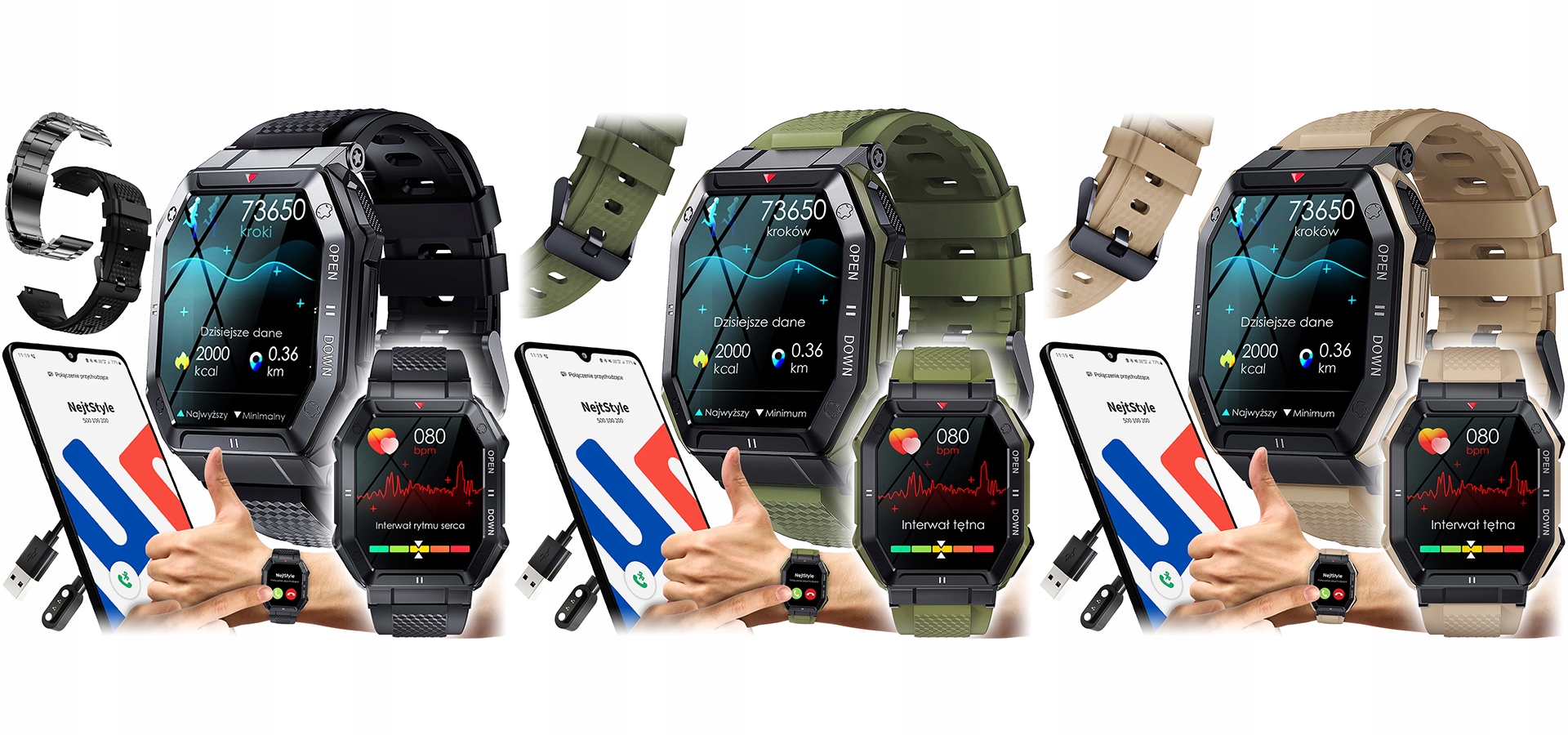 SMARTWATCH ZEGAREK MĘSKI MILITARNY ROZMOWY PULS DUŻA BATERIA POLSKIE MENU Wodoszczelność tak